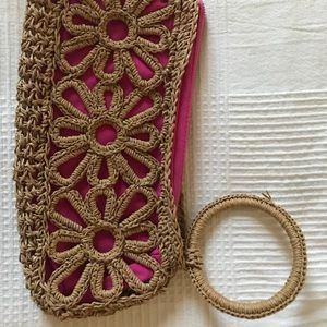Mud Pie pink and brown wrist clutch